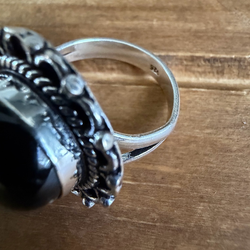 Vintage Style 925 Silver Silver Genuine Onyx Gemstone Ring Size 6.5 Plated - Picture 4 of 6